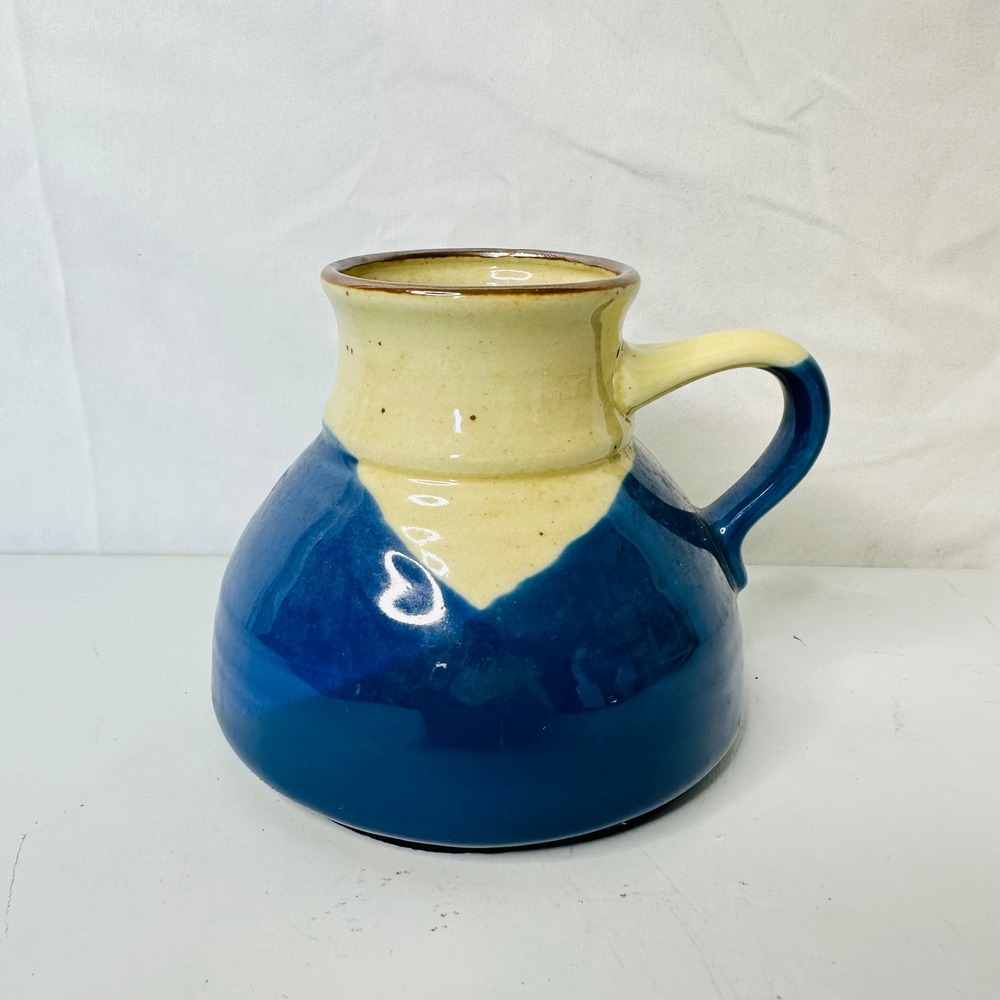 Handmade Ceramic No Tip Travel Mug Wide Base Cobalt Blue Cream Stoneware 4.5in